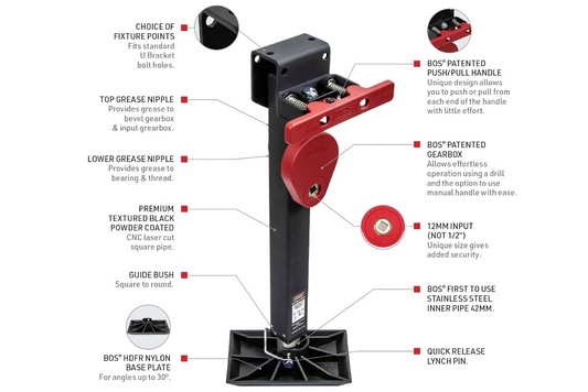 BOS Caravan Stabilising Legs 600mm Pair – Heavy Duty Trailer Stabiliser