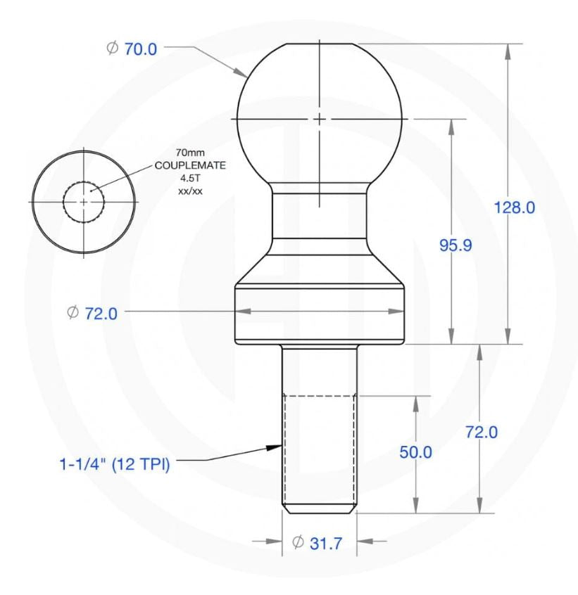 70mm Tow Ball (32mm Shank)