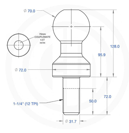 70mm Tow Ball (32mm Shank)