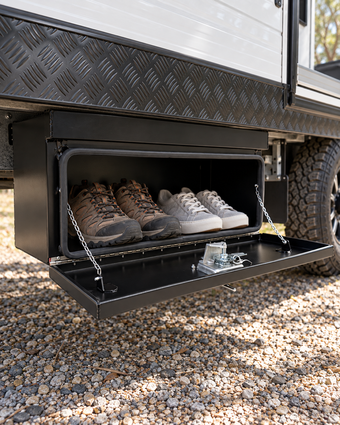 Roadking Chassis Mounted Shoe Storage Box – Caravan Under-Chassis Storage